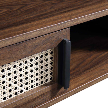 Table Izzy courbée en rotin à 2 portes, noyer