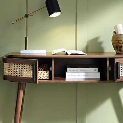 Table Izzy courbée en rotin à 2 portes, noyer