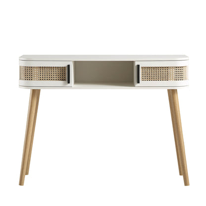 Table Izzy incurvée en rotin à 2 portes, blanche