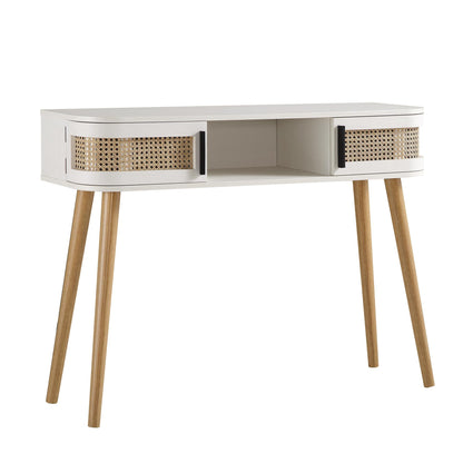 Table Izzy incurvée en rotin à 2 portes, blanche