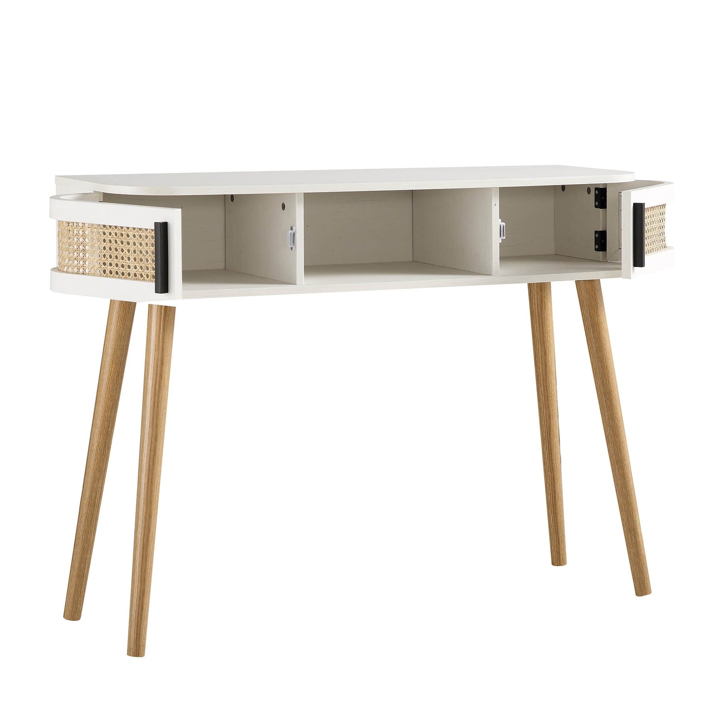 Table Izzy incurvée en rotin à 2 portes, blanche