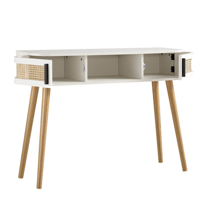 Table Izzy incurvée en rotin à 2 portes, blanche