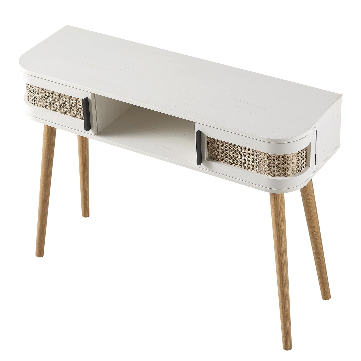 Table Izzy incurvée en rotin à 2 portes, blanche