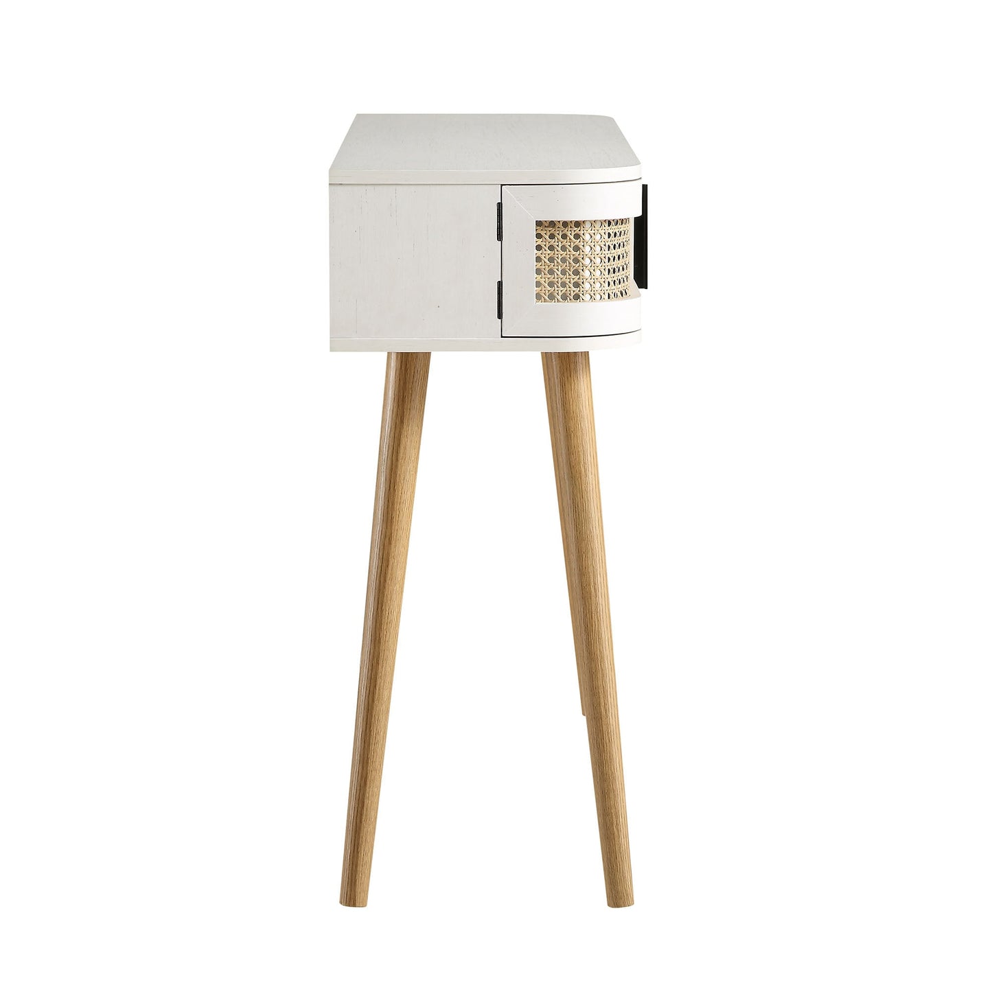 Table Izzy incurvée en rotin à 2 portes, blanche