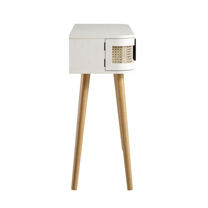 Table Izzy incurvée en rotin à 2 portes, blanche