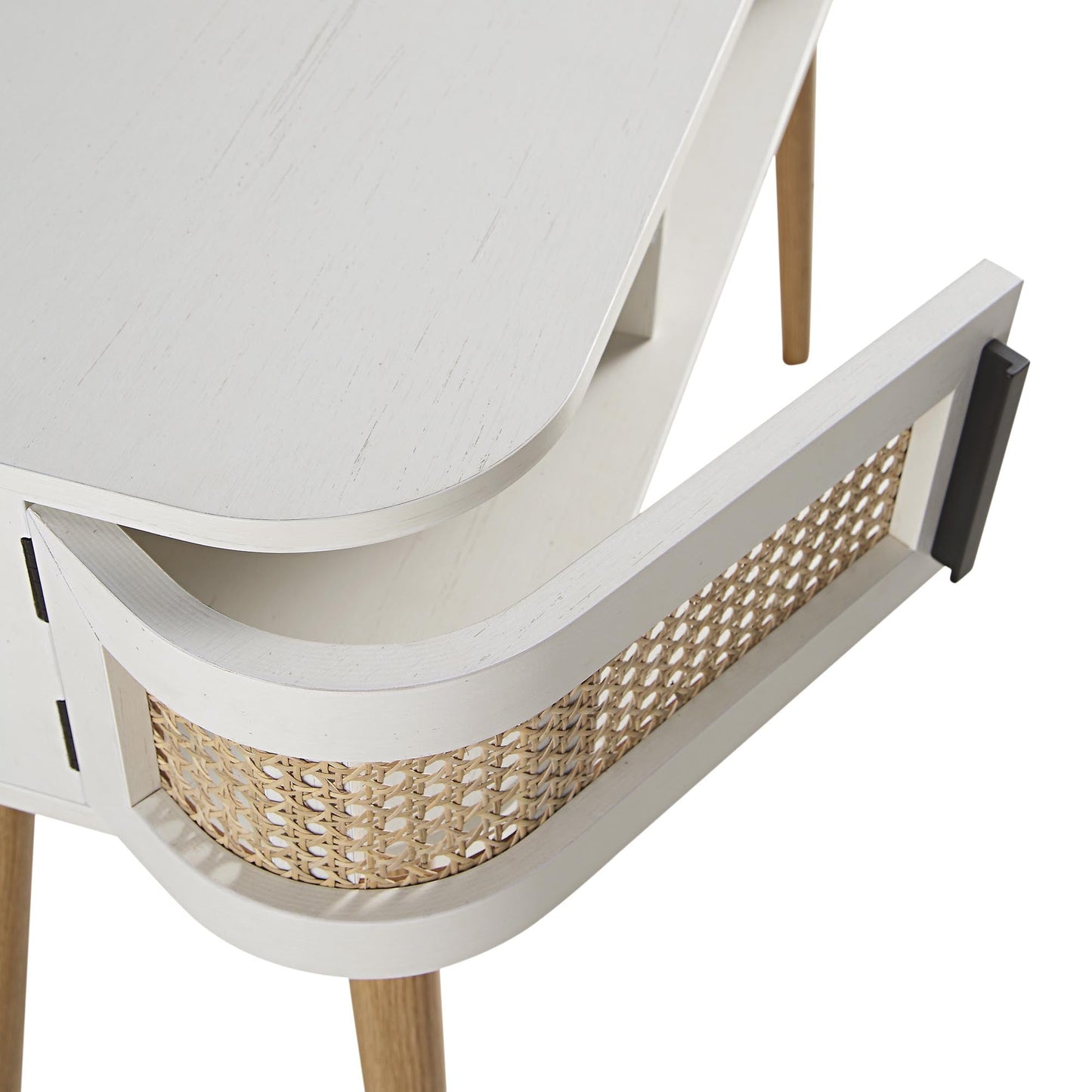 Table Izzy incurvée en rotin à 2 portes, blanche