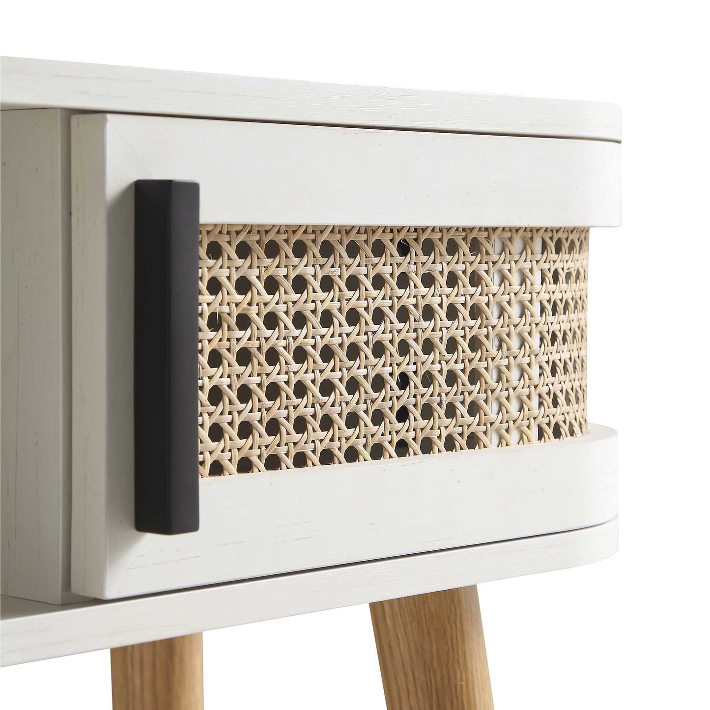 Table Izzy incurvée en rotin à 2 portes, blanche