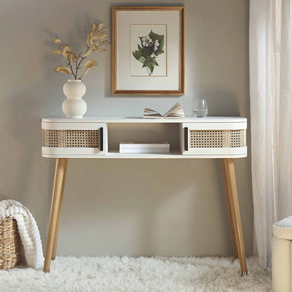 Table Izzy incurvée en rotin à 2 portes, blanche