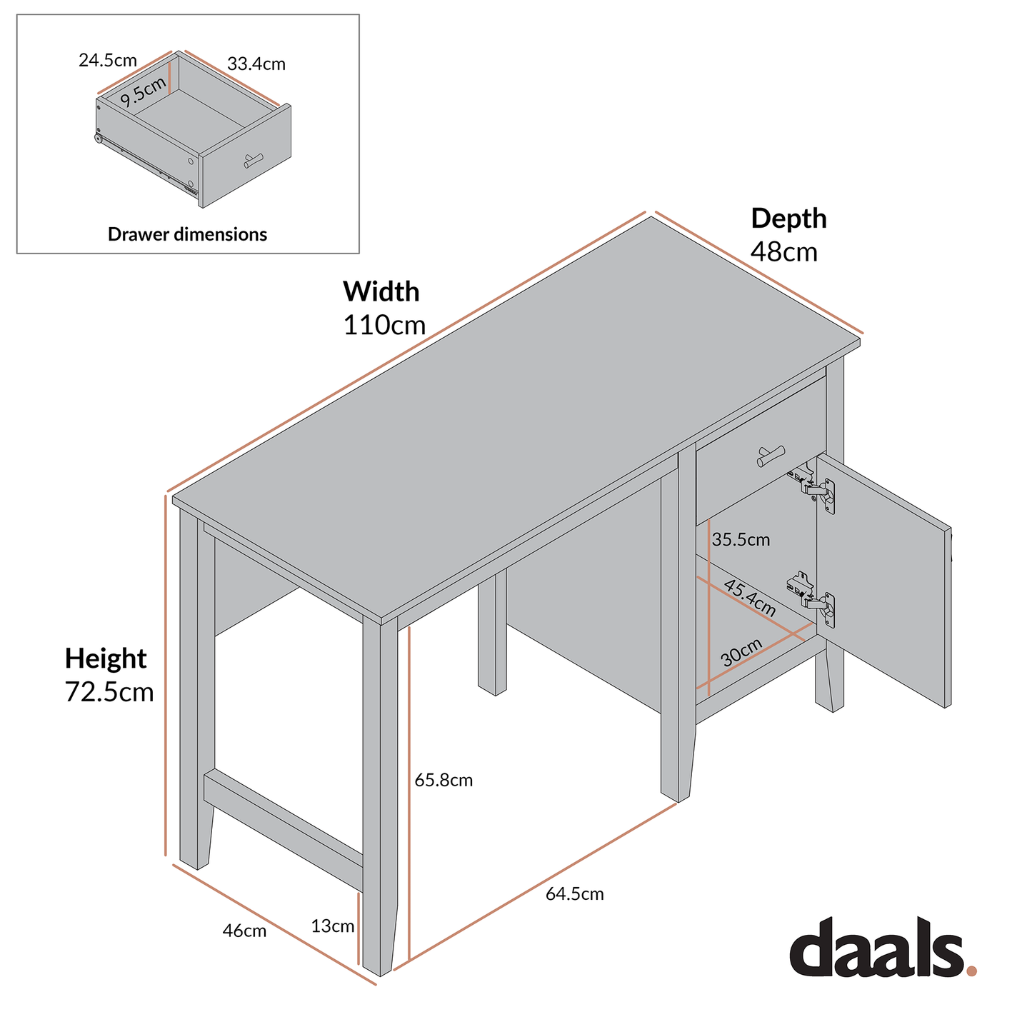 Bureau Oakham, gris foncé