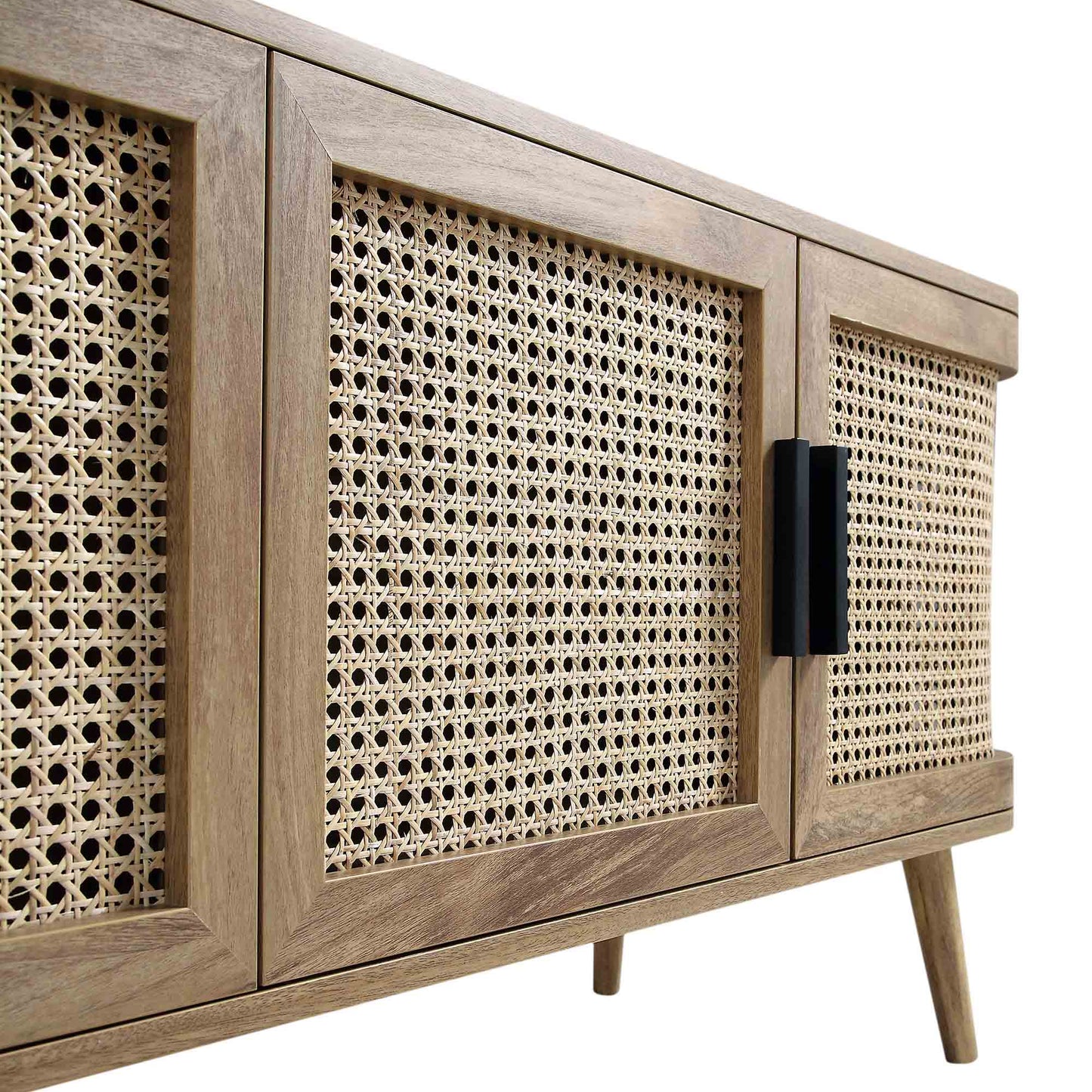 Meuble TV Izzy en rotin courbé, 160 cm de large, naturel