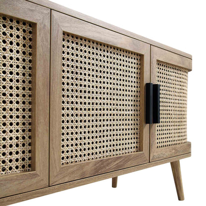 Meuble TV Izzy en rotin courbé, 160 cm de large, naturel