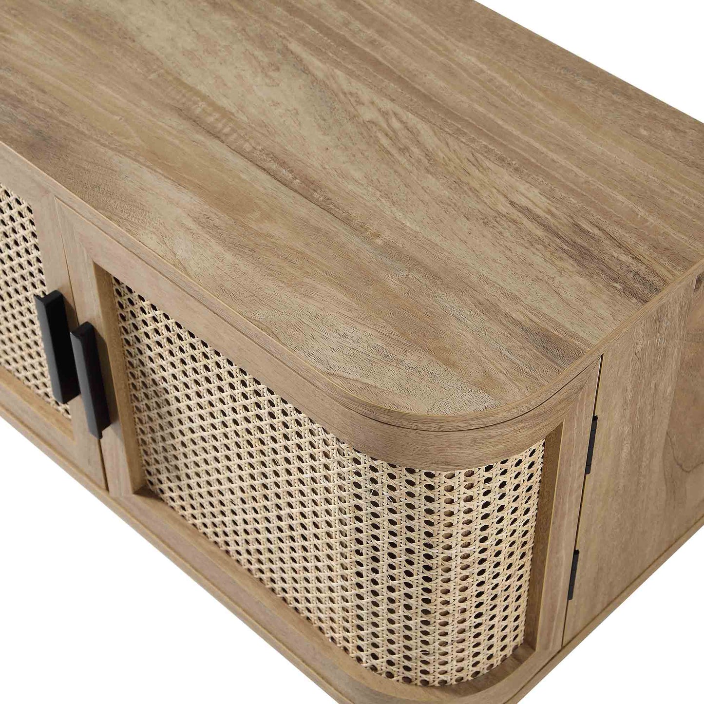 Meuble TV Izzy en rotin courbé, 160 cm de large, naturel