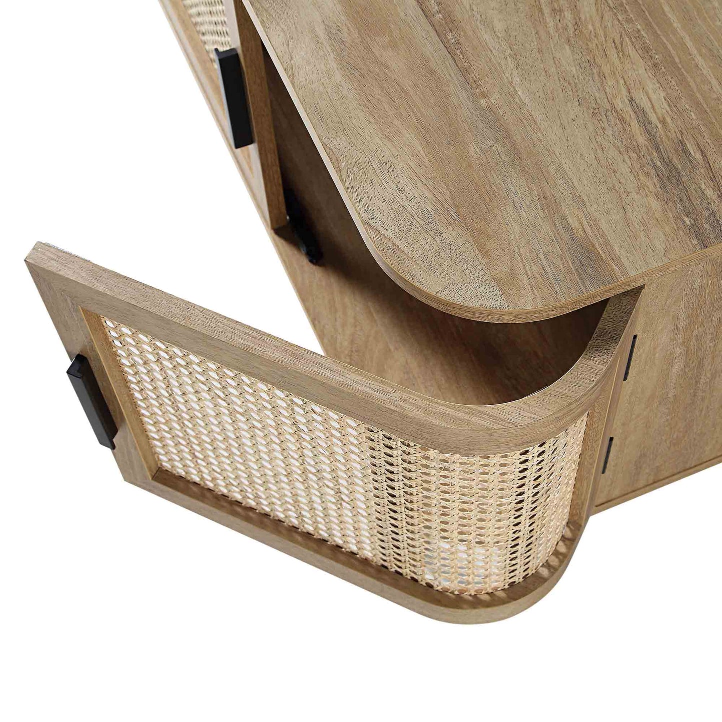 Meuble TV Izzy en rotin courbé, 160 cm de large, naturel