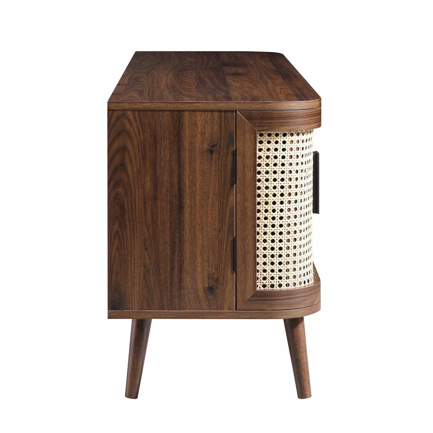 Meuble TV Izzy en rotin incurvé, 160 cm de large, noyer