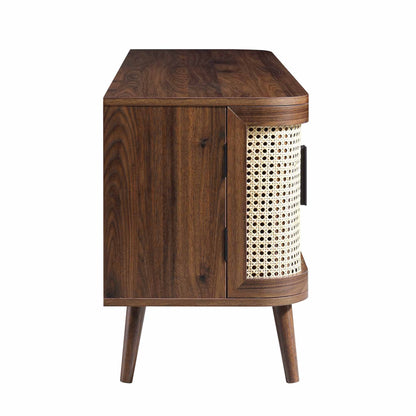 Meuble TV Izzy en rotin incurvé, 160 cm de large, noyer