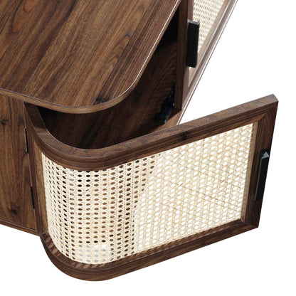 Meuble TV Izzy en rotin incurvé, 160 cm de large, noyer