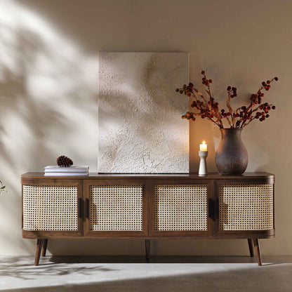 Meuble TV Izzy en rotin incurvé, 160 cm de large, noyer