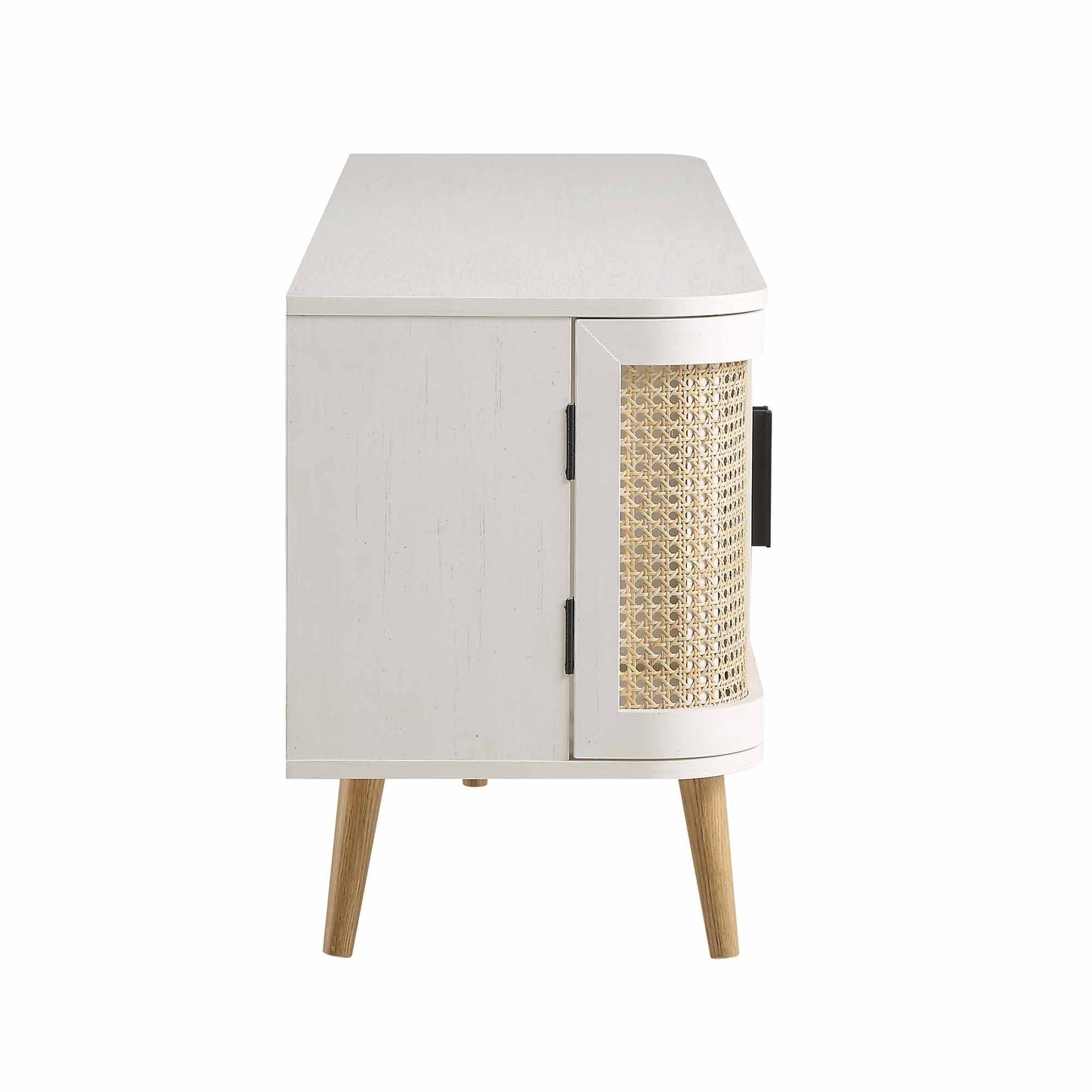 Meuble TV Izzy en rotin incurvé, 160 cm de large, blanc