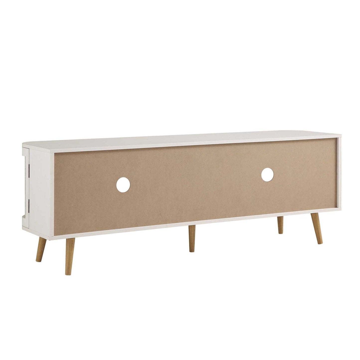 Meuble TV Izzy en rotin incurvé, 160 cm de large, blanc