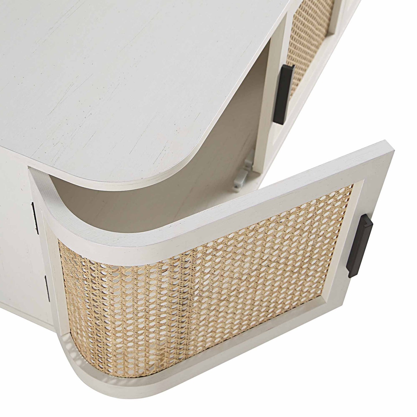 Meuble TV Izzy en rotin incurvé, 160 cm de large, blanc