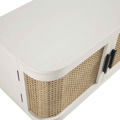 Meuble TV Izzy en rotin incurvé, 160 cm de large, blanc