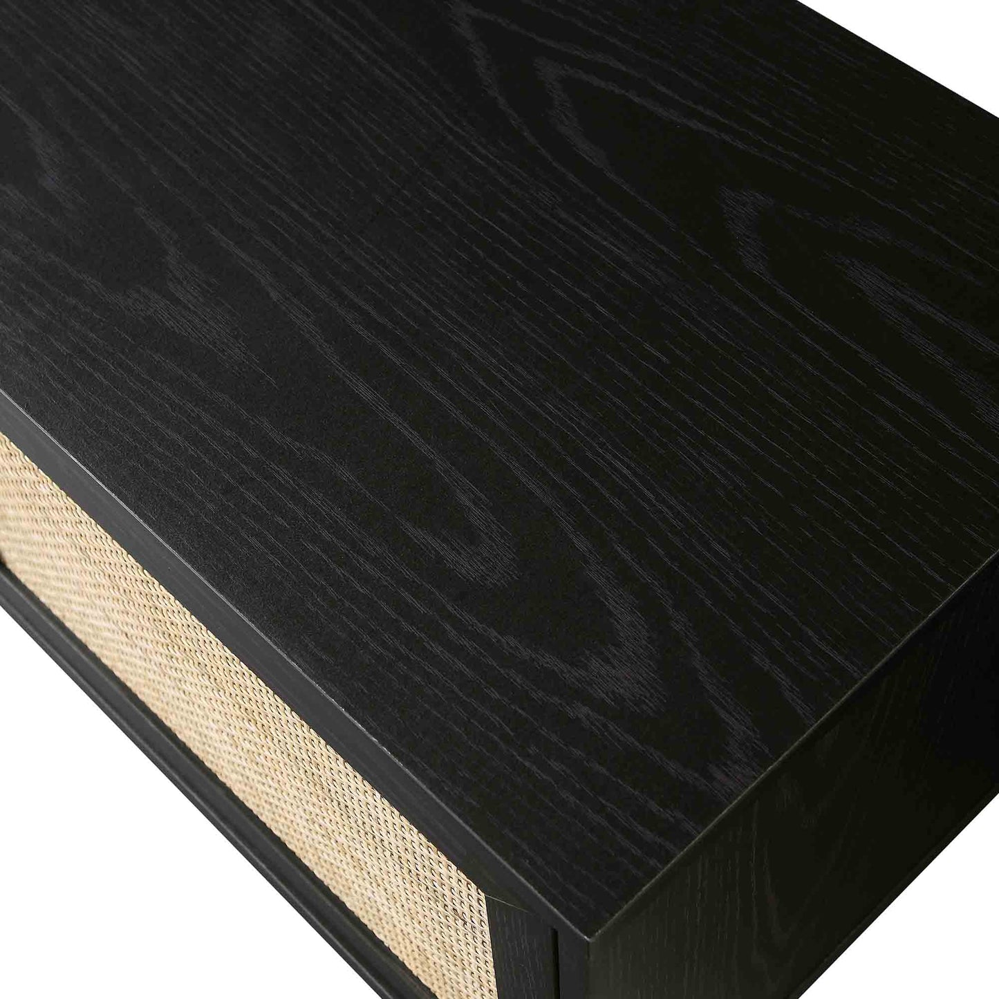 Meuble TV en rotin tressé Frances, 200 cm de large, noir