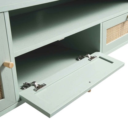 Meuble TV en rotin tressé Frances, 200 cm de large, menthe