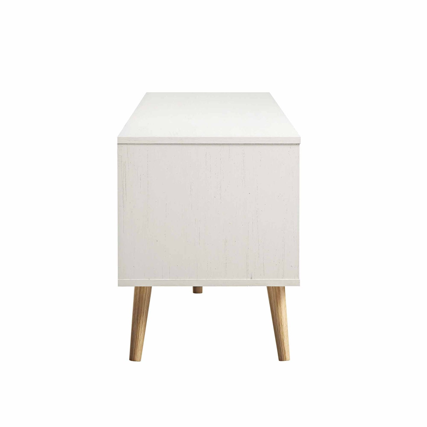 Meuble TV en rotin tressé Frances, 200 cm de large, blanc