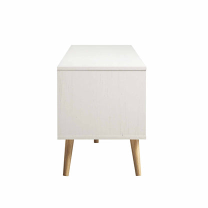 Meuble TV en rotin tressé Frances, 200 cm de large, blanc