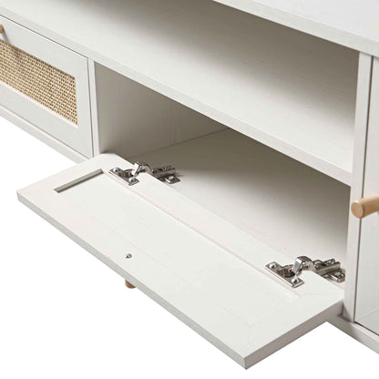 Meuble TV en rotin tressé Frances, 200 cm de large, blanc