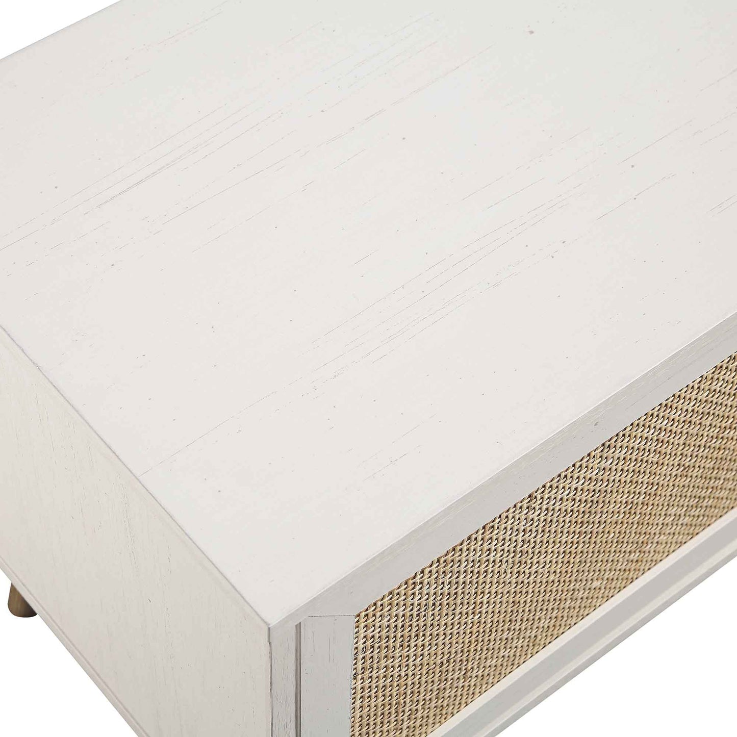 Meuble TV en rotin tressé Frances, 200 cm de large, blanc