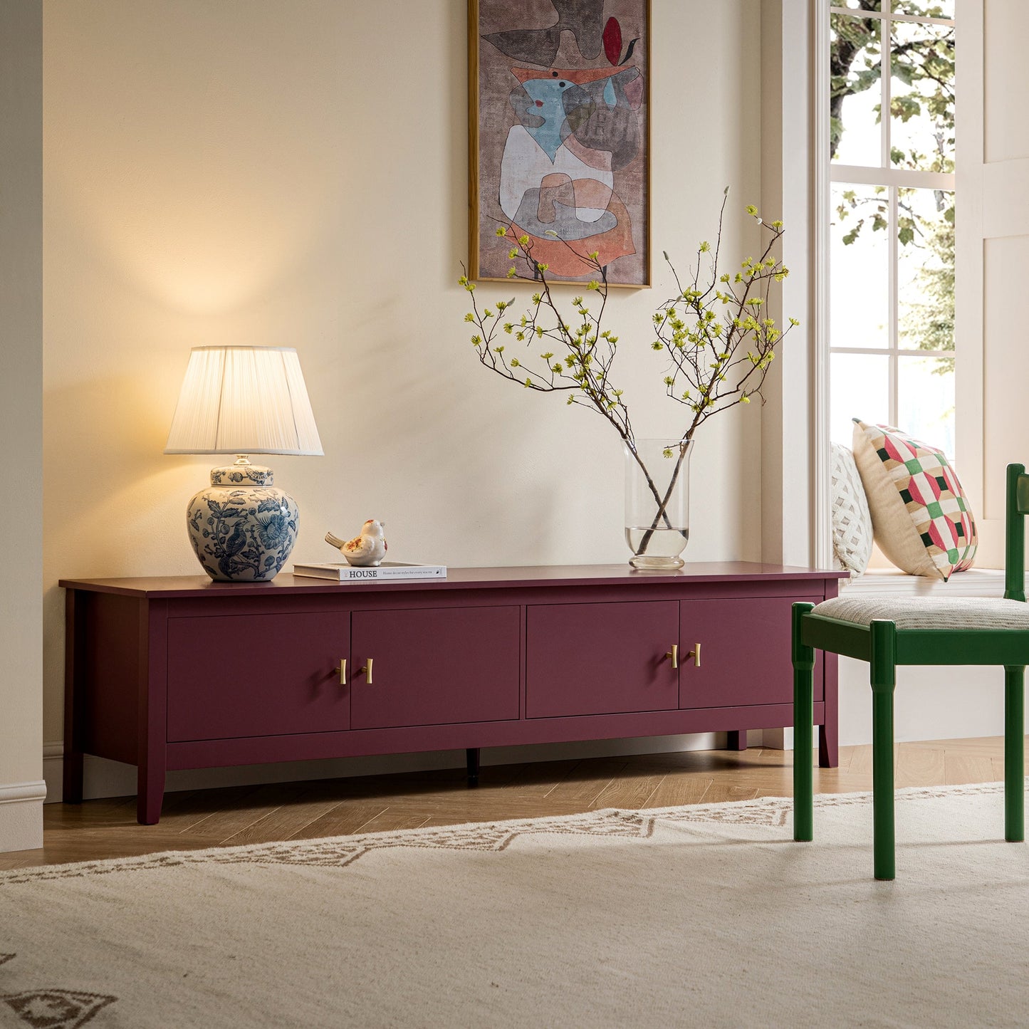 Meuble TV Oakham 180 cm de large, cerisier sauvage