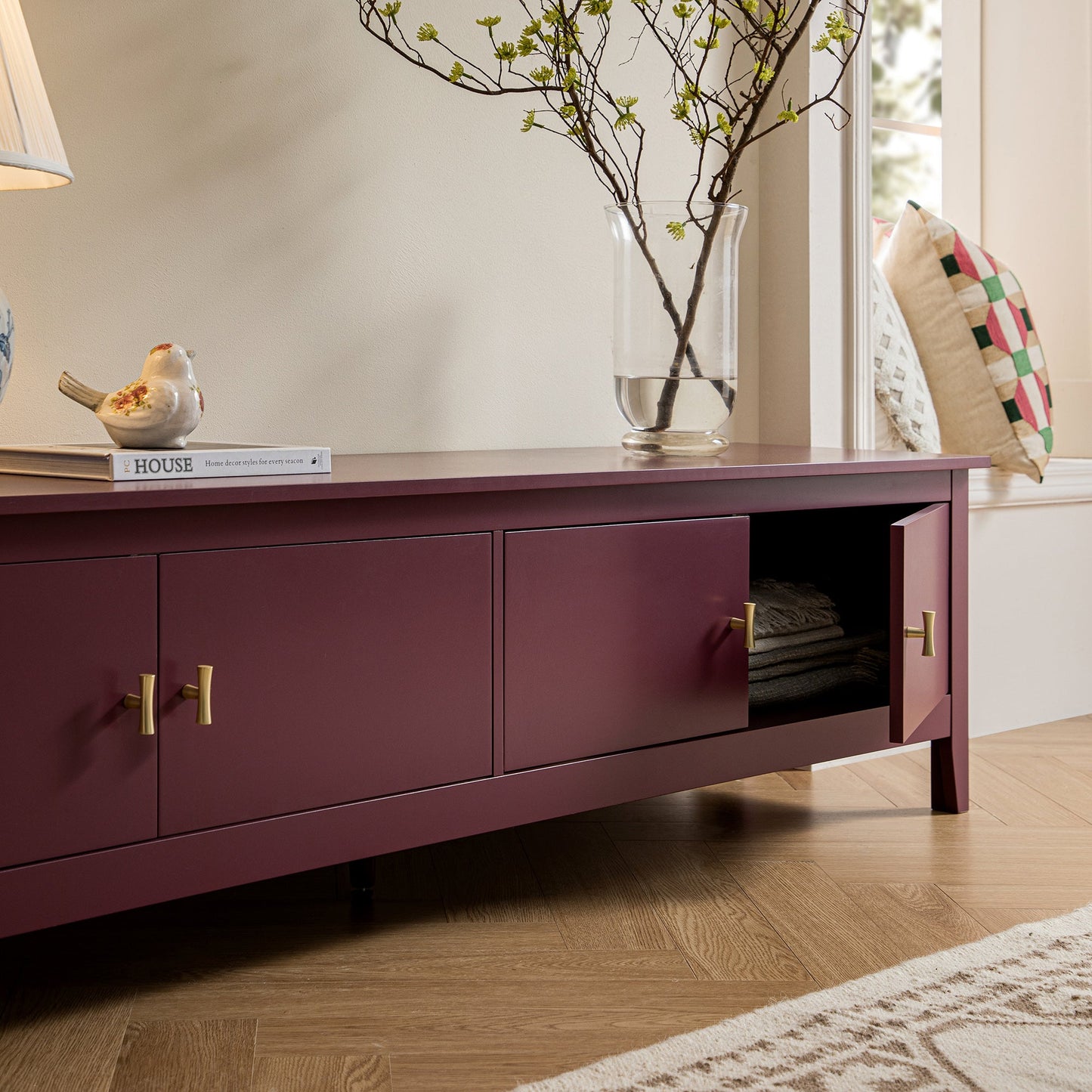 Meuble TV Oakham 180 cm de large, cerisier sauvage