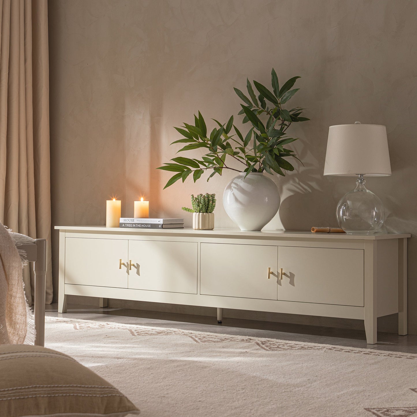 Meuble TV Oakham 180 cm de large, blanc ombré