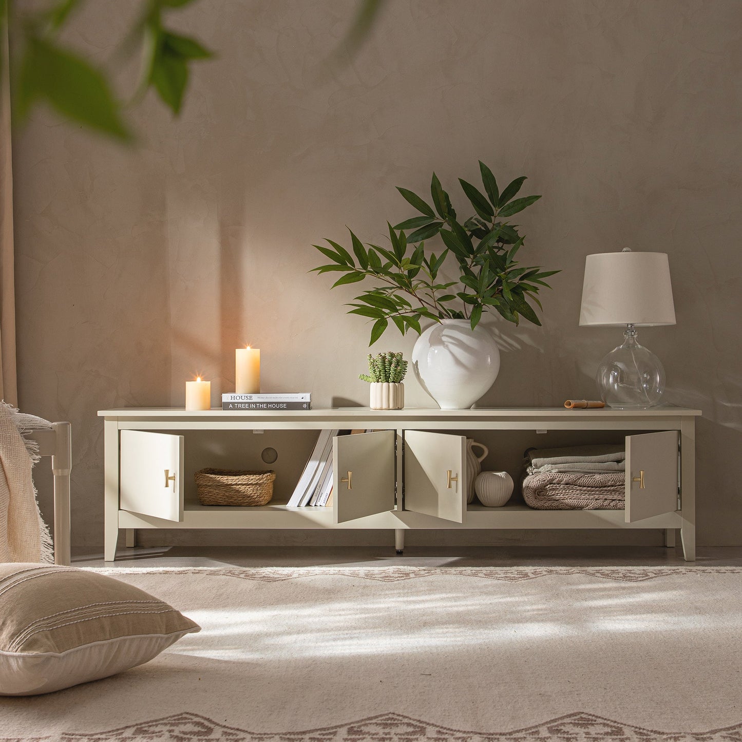 Meuble TV Oakham 180 cm de large, blanc ombré