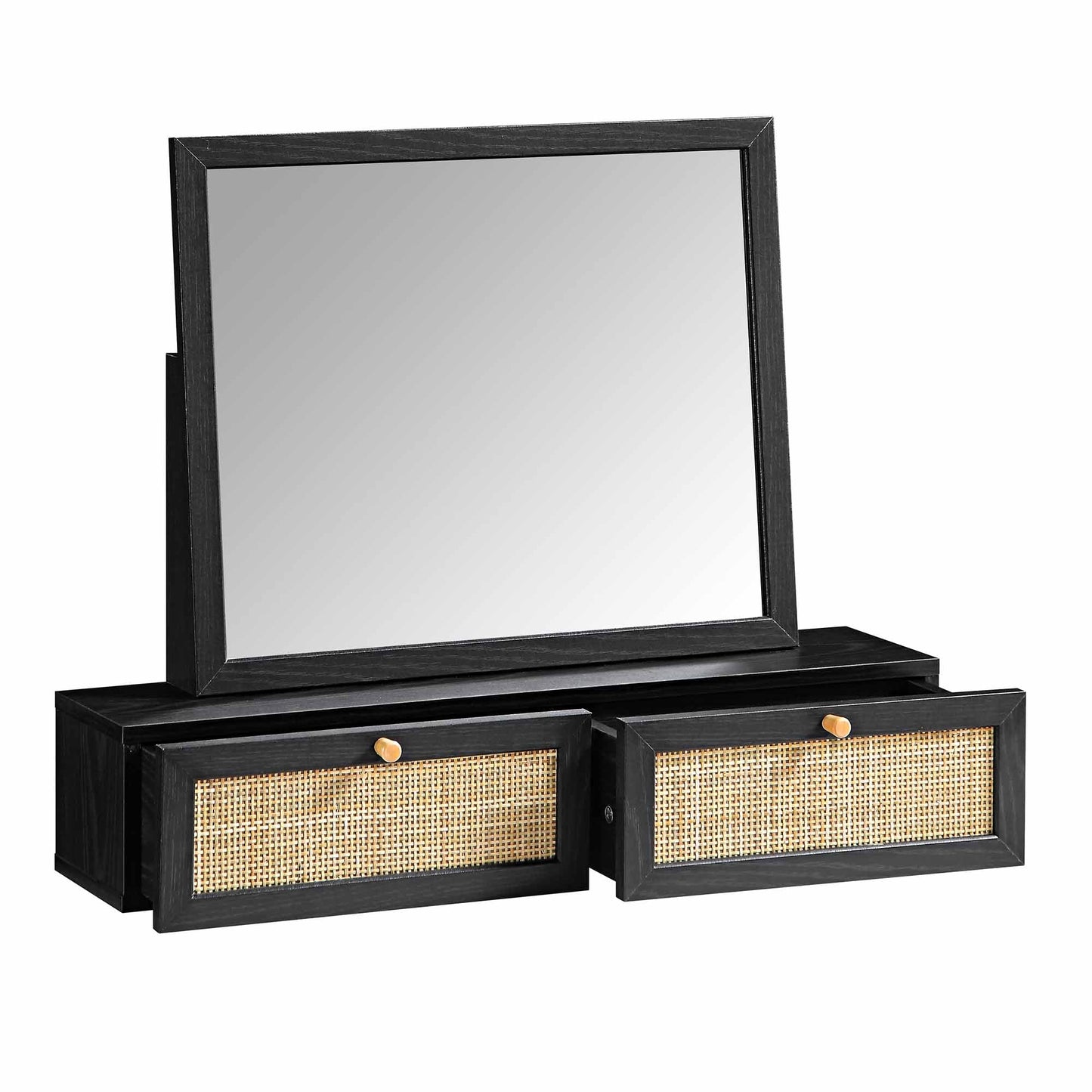 Miroir de courtoisie en rotin tressé Frances, noir