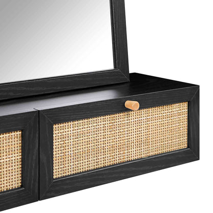 Miroir de courtoisie en rotin tressé Frances, noir