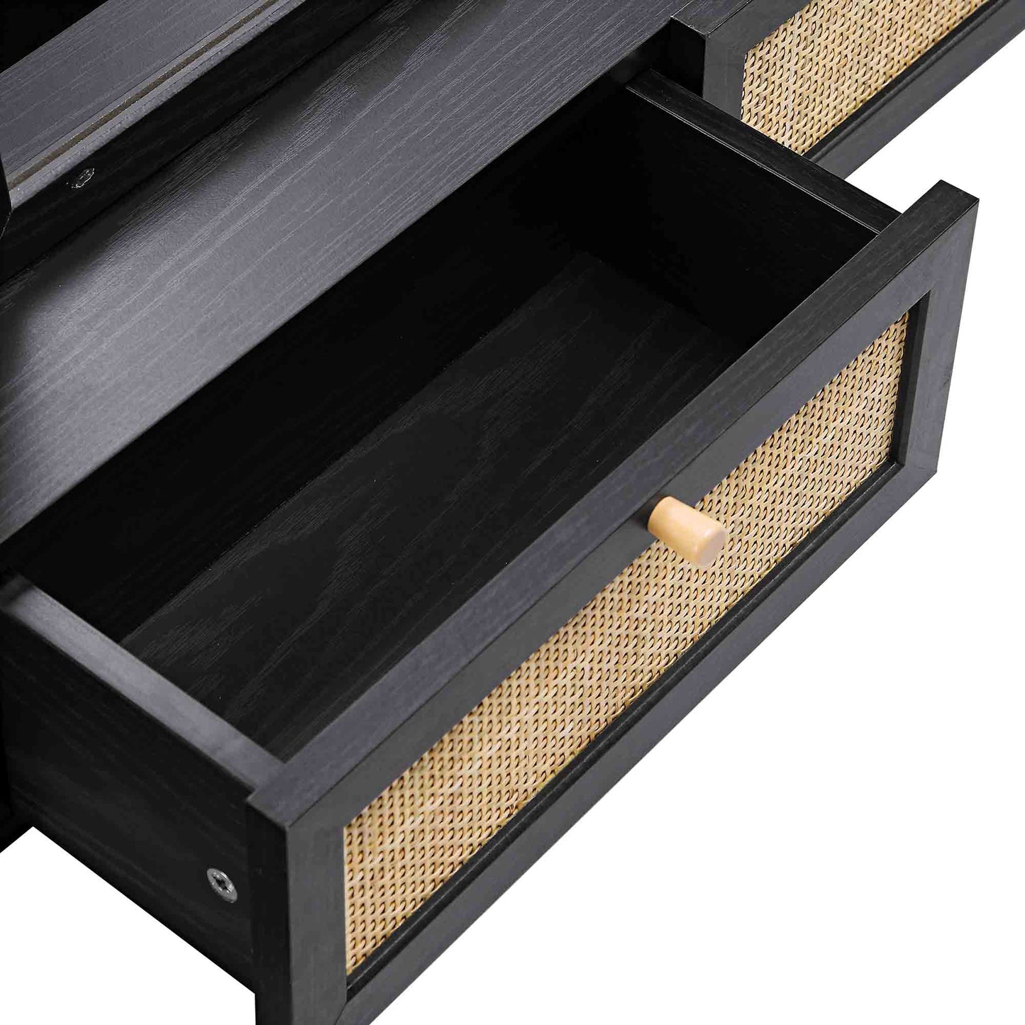 Miroir de courtoisie en rotin tressé Frances, noir