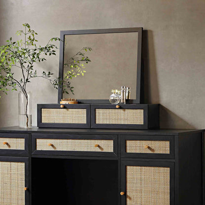 Miroir de courtoisie en rotin tressé Frances, noir