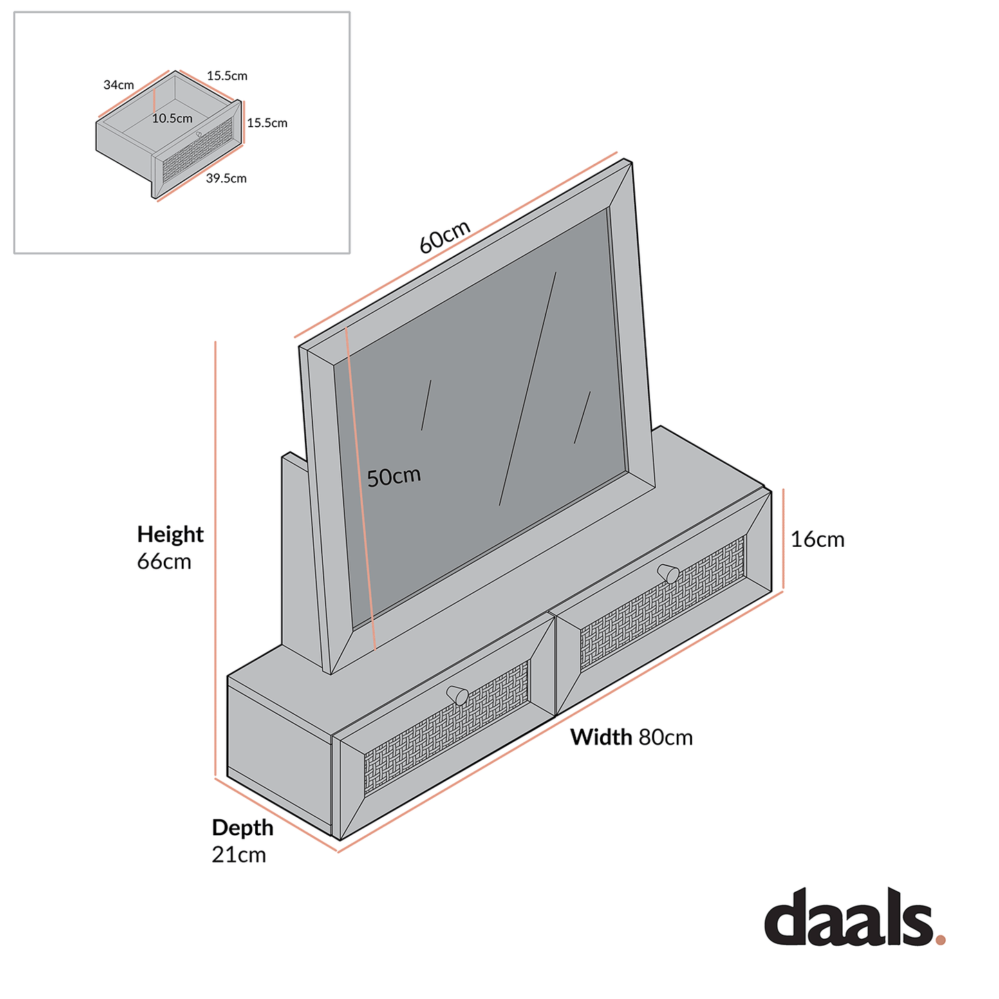 Miroir de courtoisie en rotin tressé Frances, naturel
