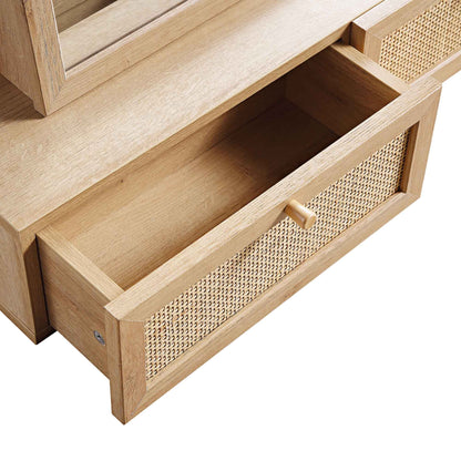 Miroir de courtoisie en rotin tressé Frances, naturel