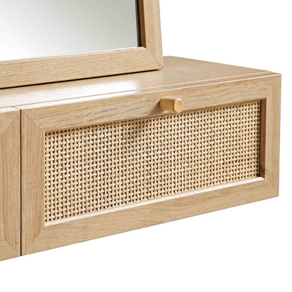 Miroir de courtoisie en rotin tressé Frances, naturel