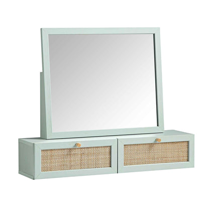 Miroir de courtoisie en rotin tressé Frances, menthe