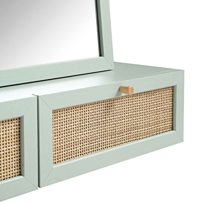 Miroir de courtoisie en rotin tressé Frances, menthe