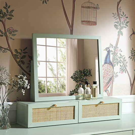 Miroir de courtoisie en rotin tressé Frances, menthe