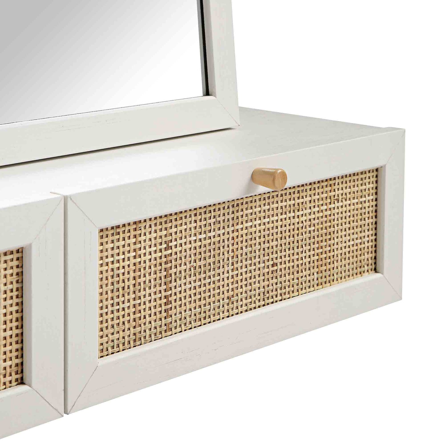 Miroir de courtoisie en rotin tressé Frances, blanc