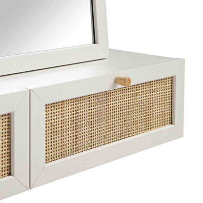 Miroir de courtoisie en rotin tressé Frances, blanc