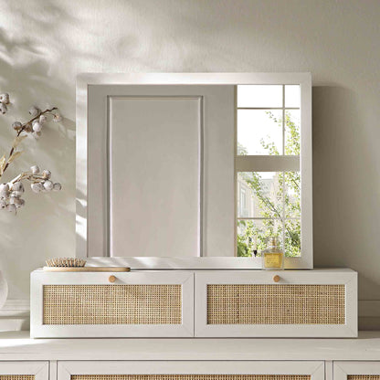 Miroir de courtoisie en rotin tressé Frances, blanc