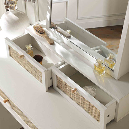 Miroir de courtoisie en rotin tressé Frances, blanc