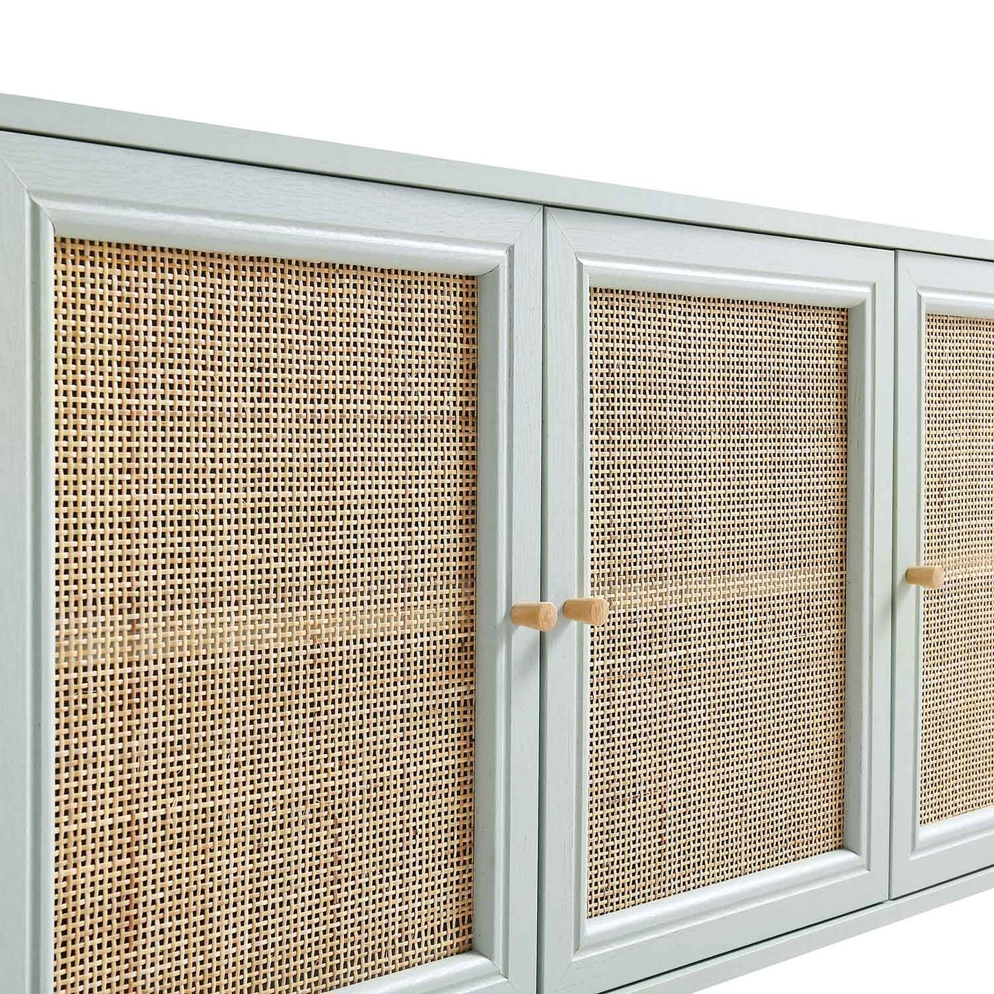 Buffet 3 portes en rotin tressé Frances, menthe